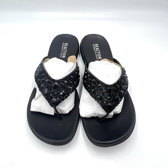 Kenneth Cole Reaction Size 9.5 Glam-Athon Black Jeweled Slides Sandals Shoes - Picture 2 of 13